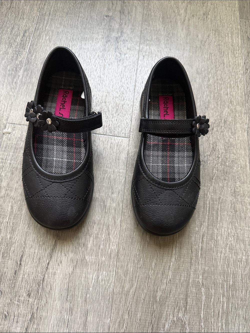 Rachel Black Mary Jane Flats with Flower Strap Accent